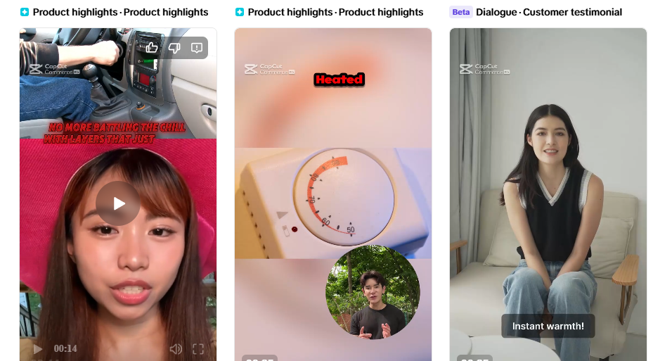 Product reels for a dropshipping store showcasing adjustable heat zones and a 'Shop Now' call-to-action.